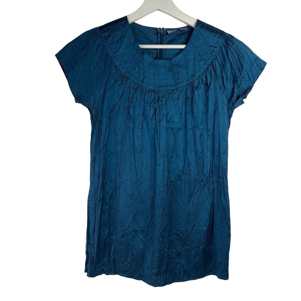 Vtg Y2K S Small Silk Tunic Top Blouse Teal‎ Calypso Christiane Celle Feminine
